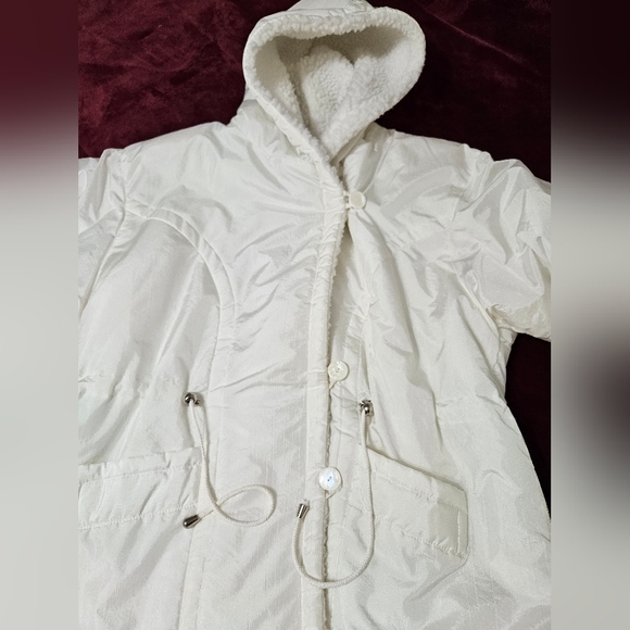 Vtg Rainbow West Winter Parka Puffer L Jacket Sherpa Lined Toggle Hoody White - Picture 5 of 10